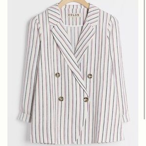 Dolan Ivory Striped Linen Cotton Anna Double-Breasted Blazer, Women’s Size XS